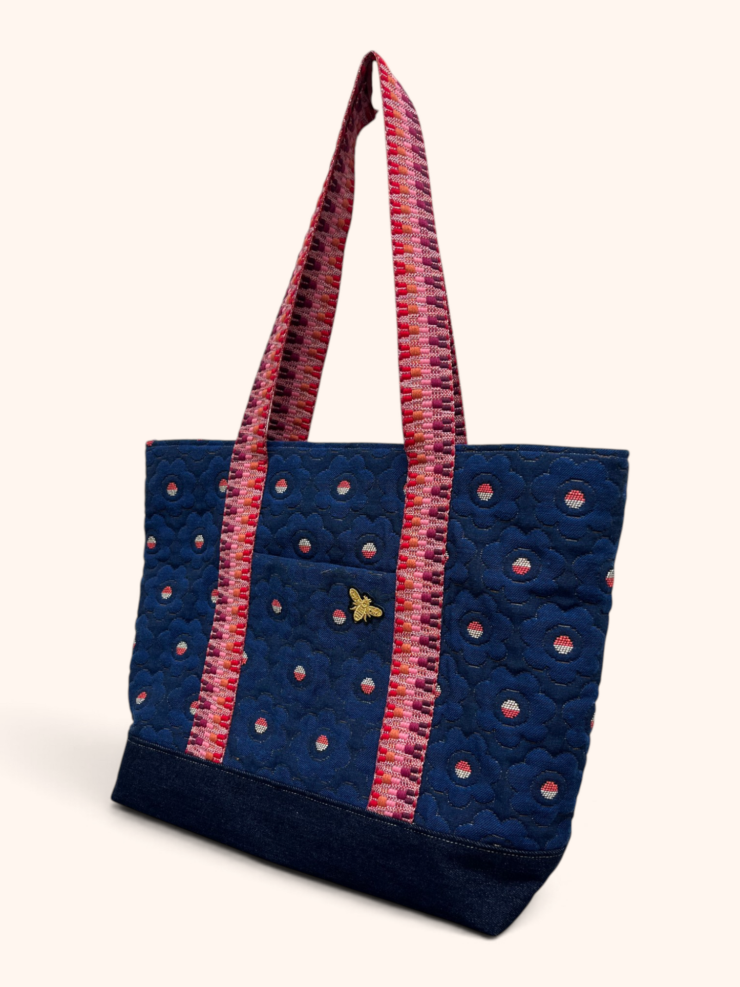 Cabas Jacquard Fleurs Bleues