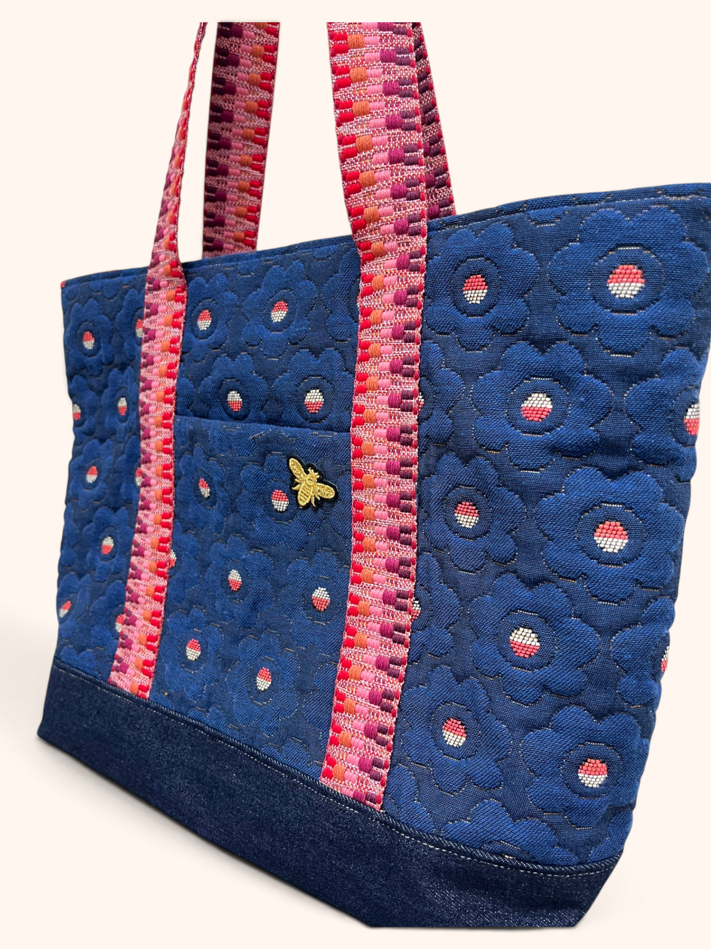 Cabas Jacquard Fleurs Bleues