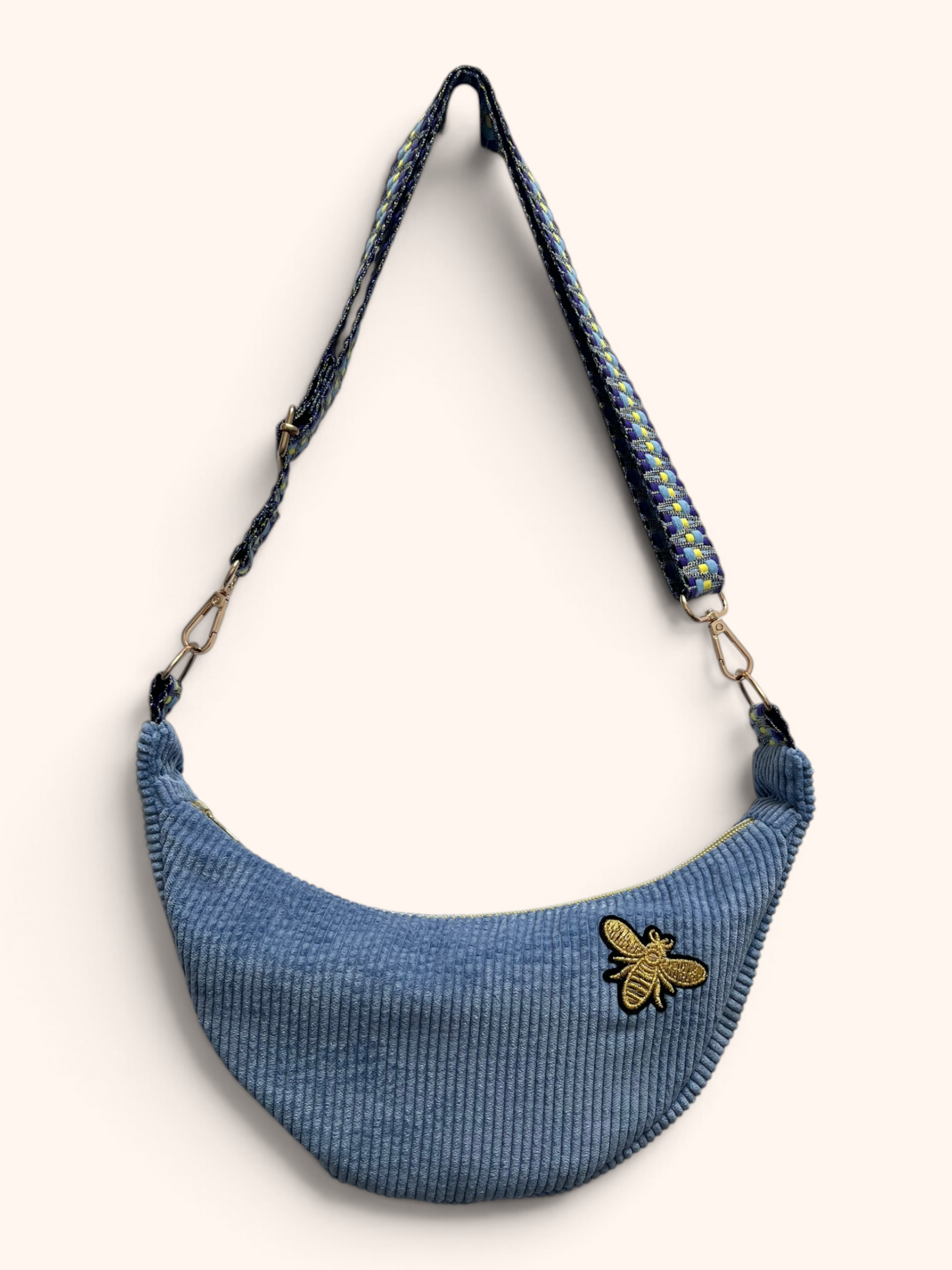 Sac Demi Lune Velours bleu