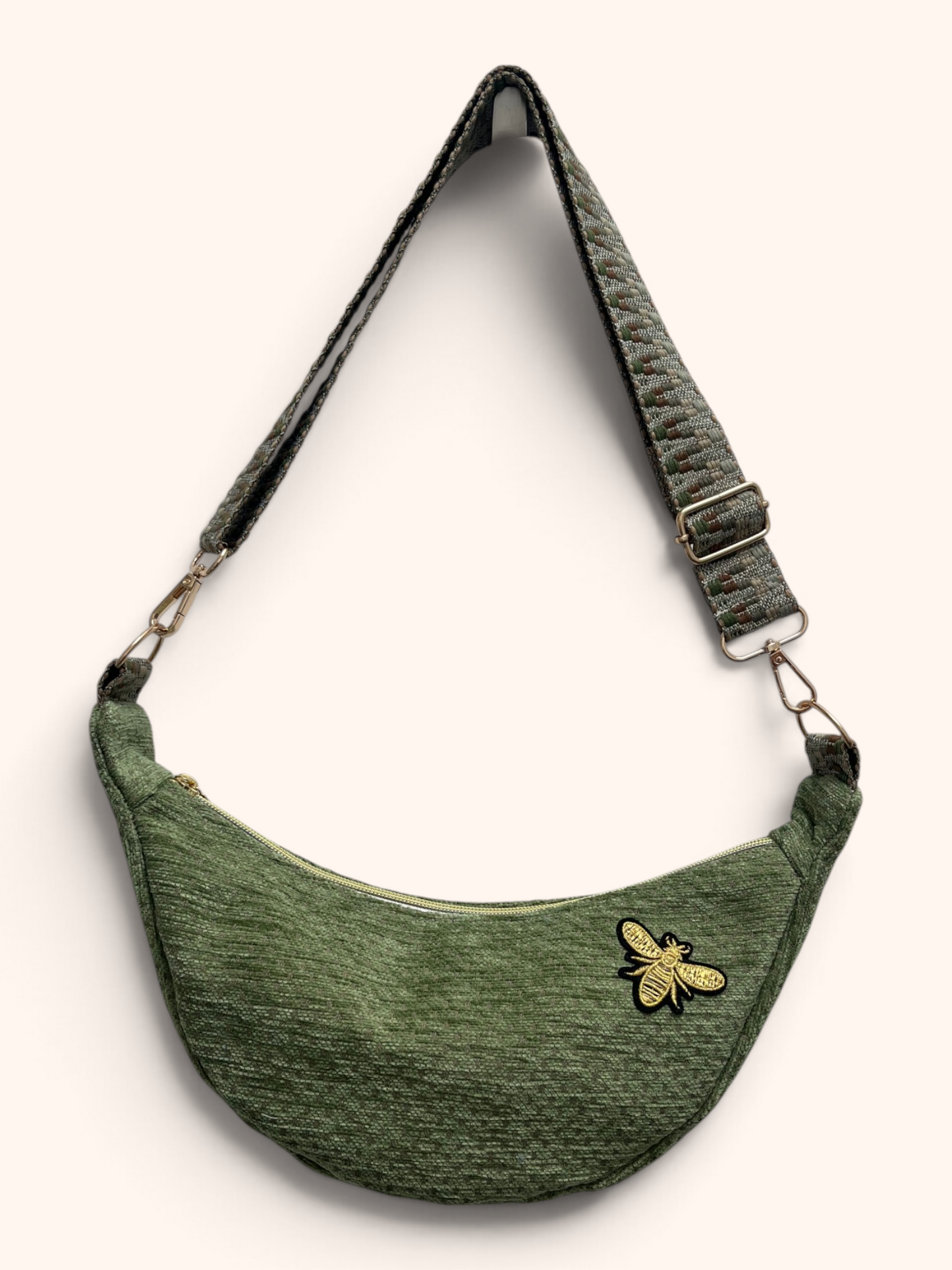 Sac Demi Lune Velours Vert