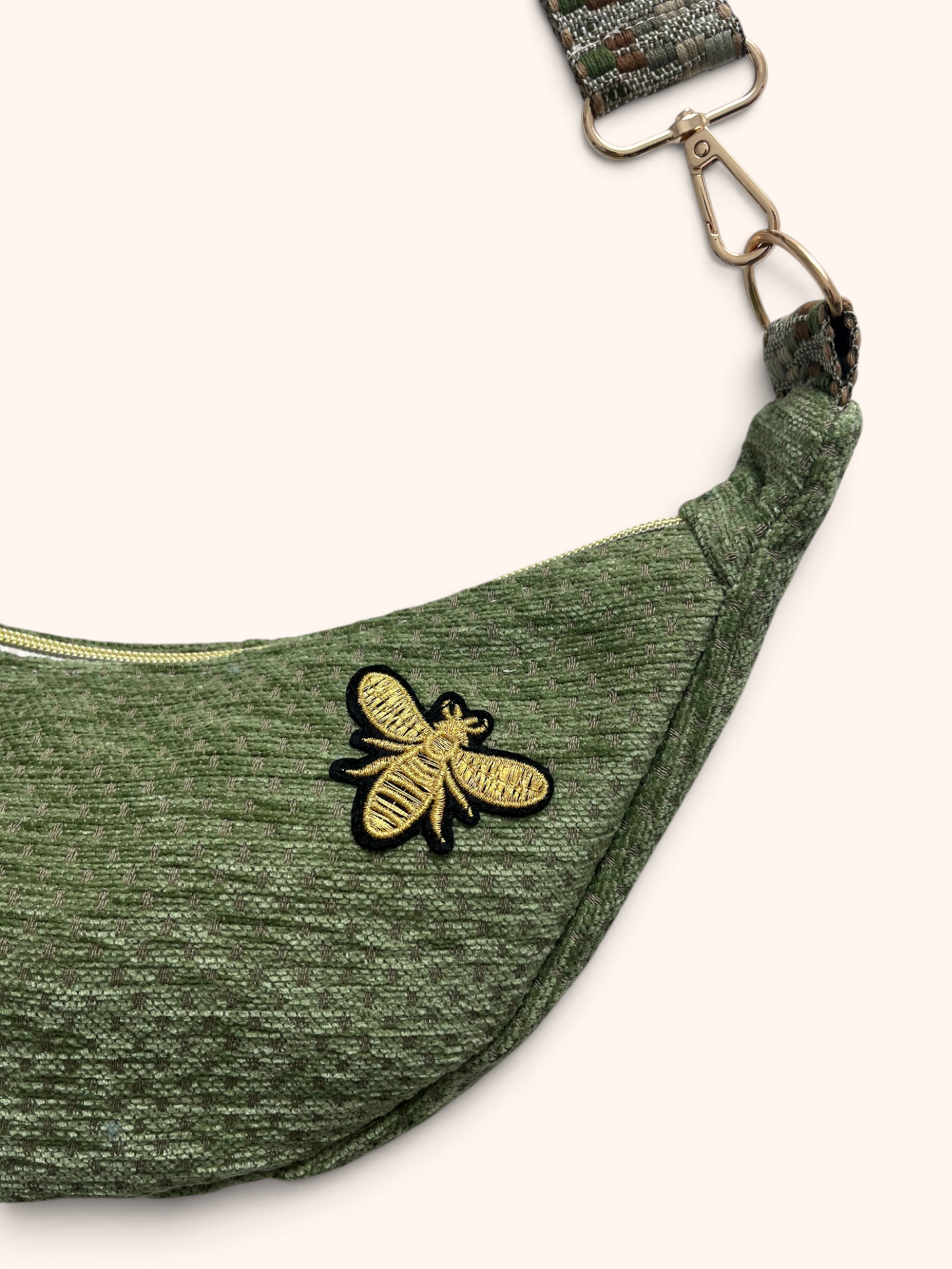 Sac Demi Lune Velours Vert