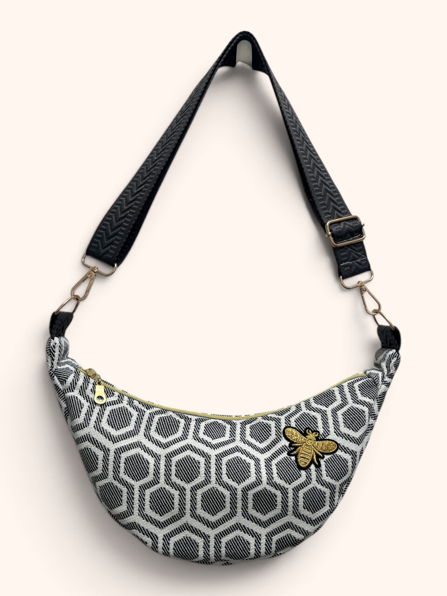 Sac Demi Lune Carreaux Blanc/Noir