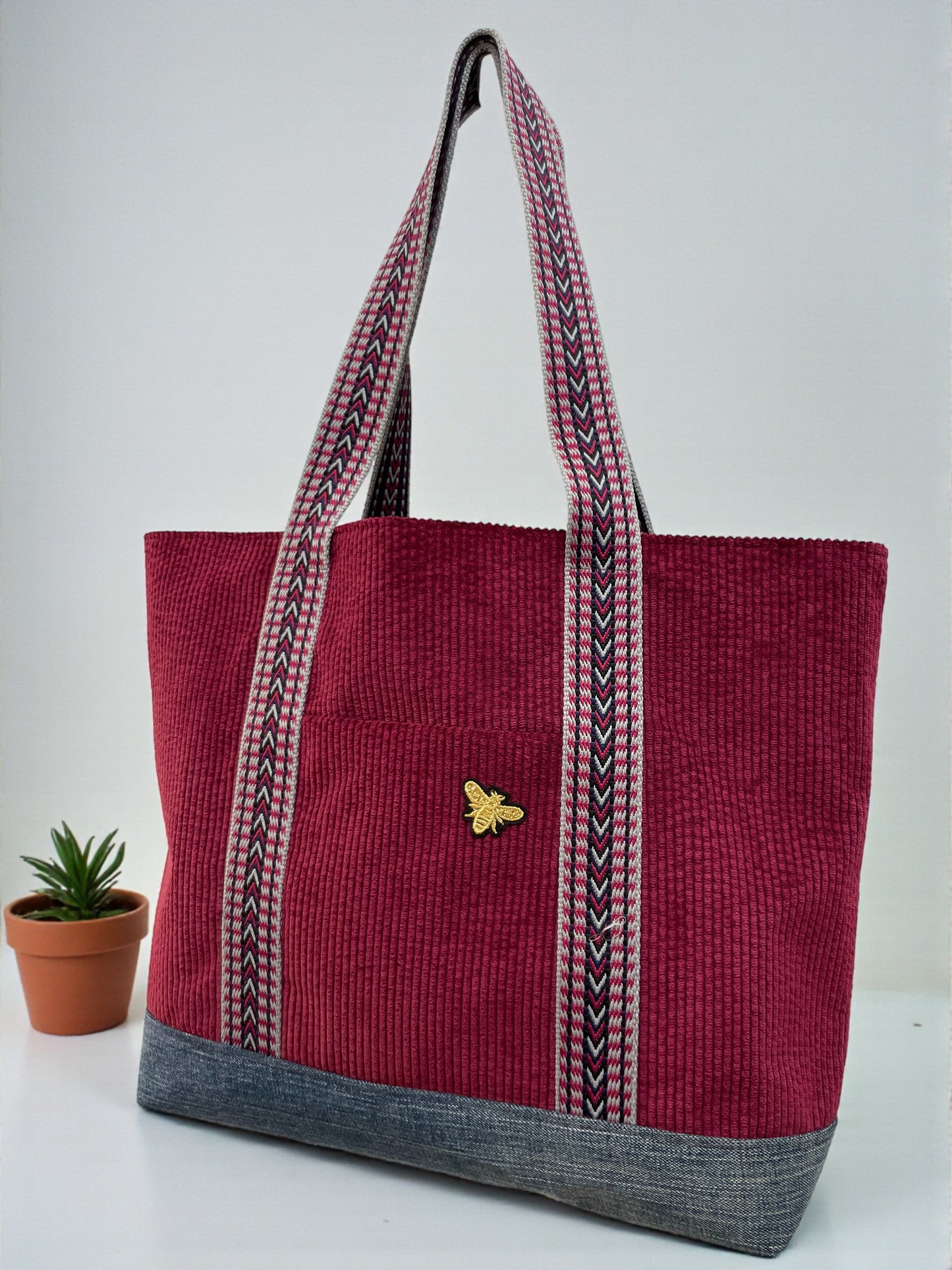 Cabas Velours Bordeaux