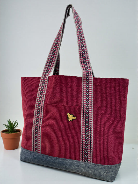 Cabas Velours Bordeaux