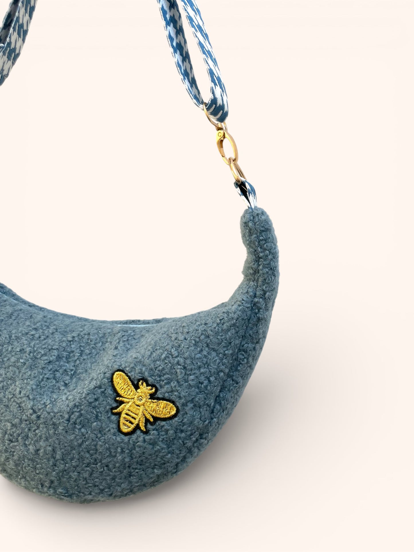 Sac Demi Lune Bouclette Bleu