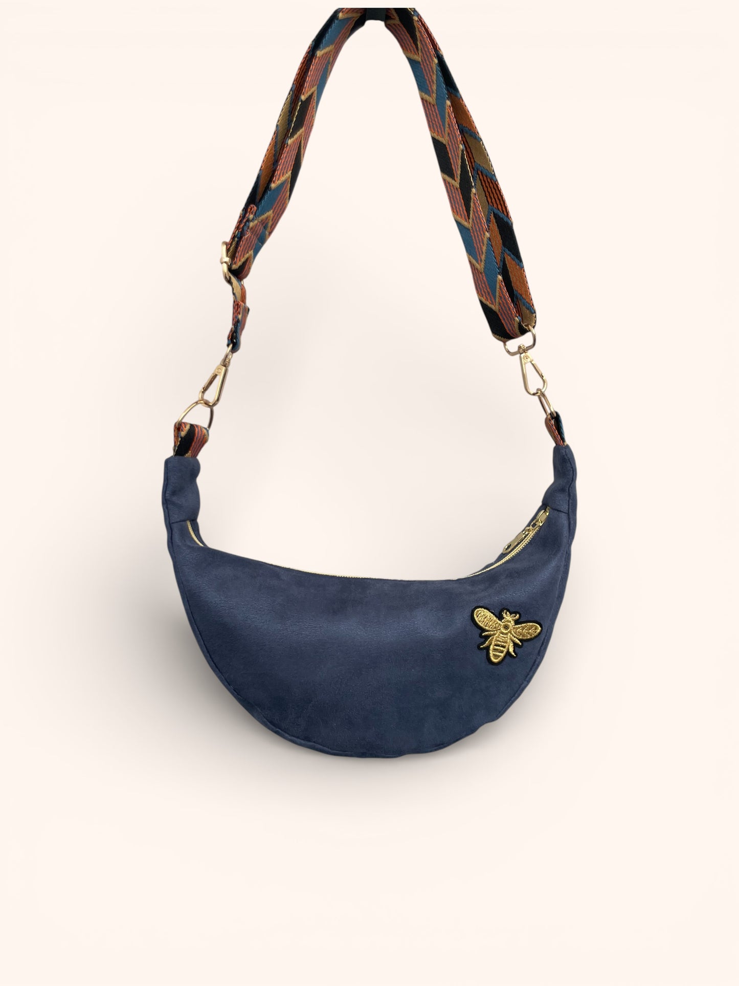 Sac Demi Lune Suédine Bleu