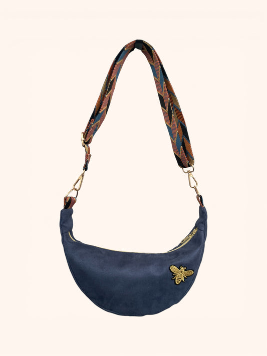 Sac Demi Lune Suédine Bleu