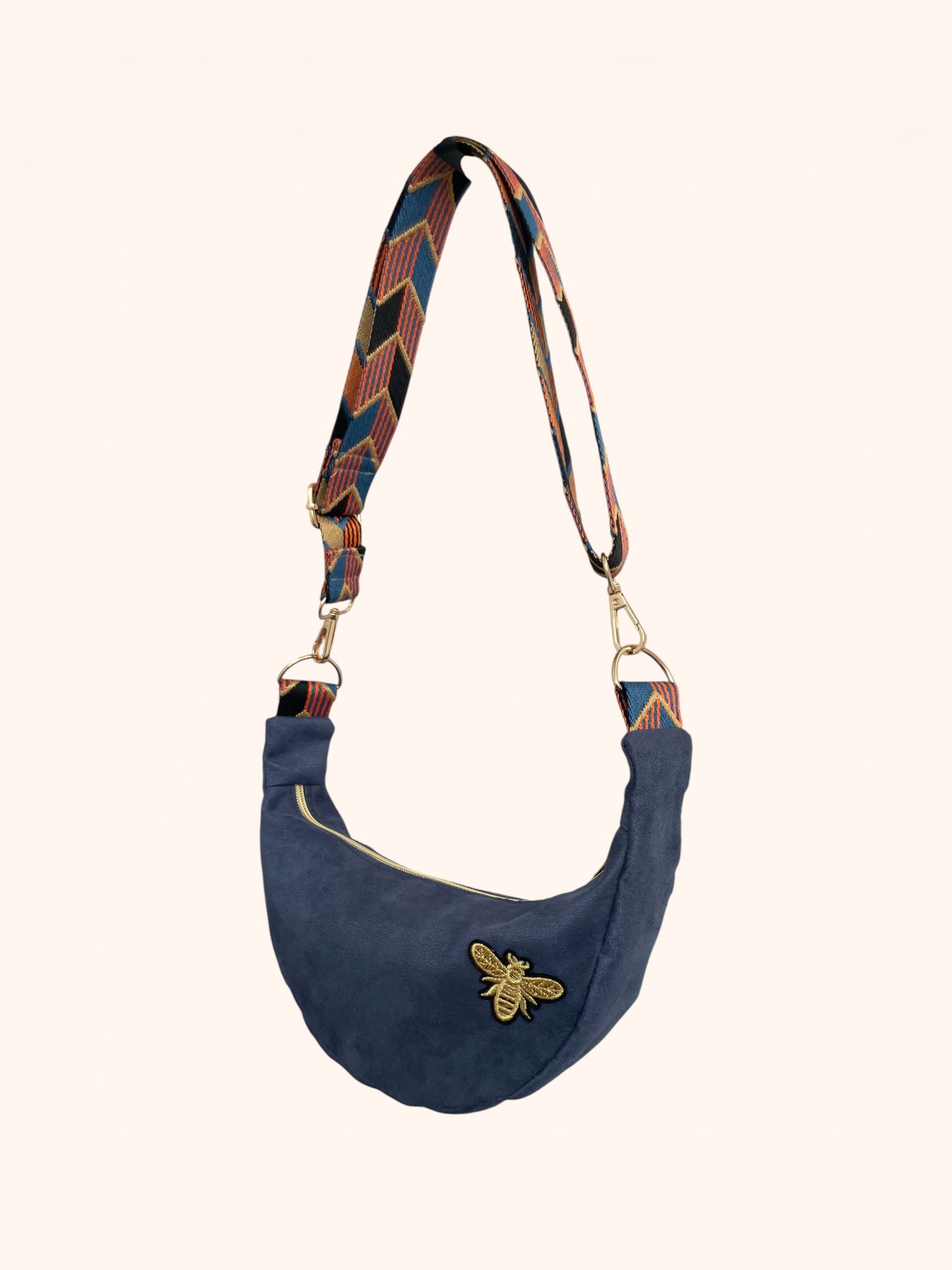 Sac Demi Lune Suédine Bleu