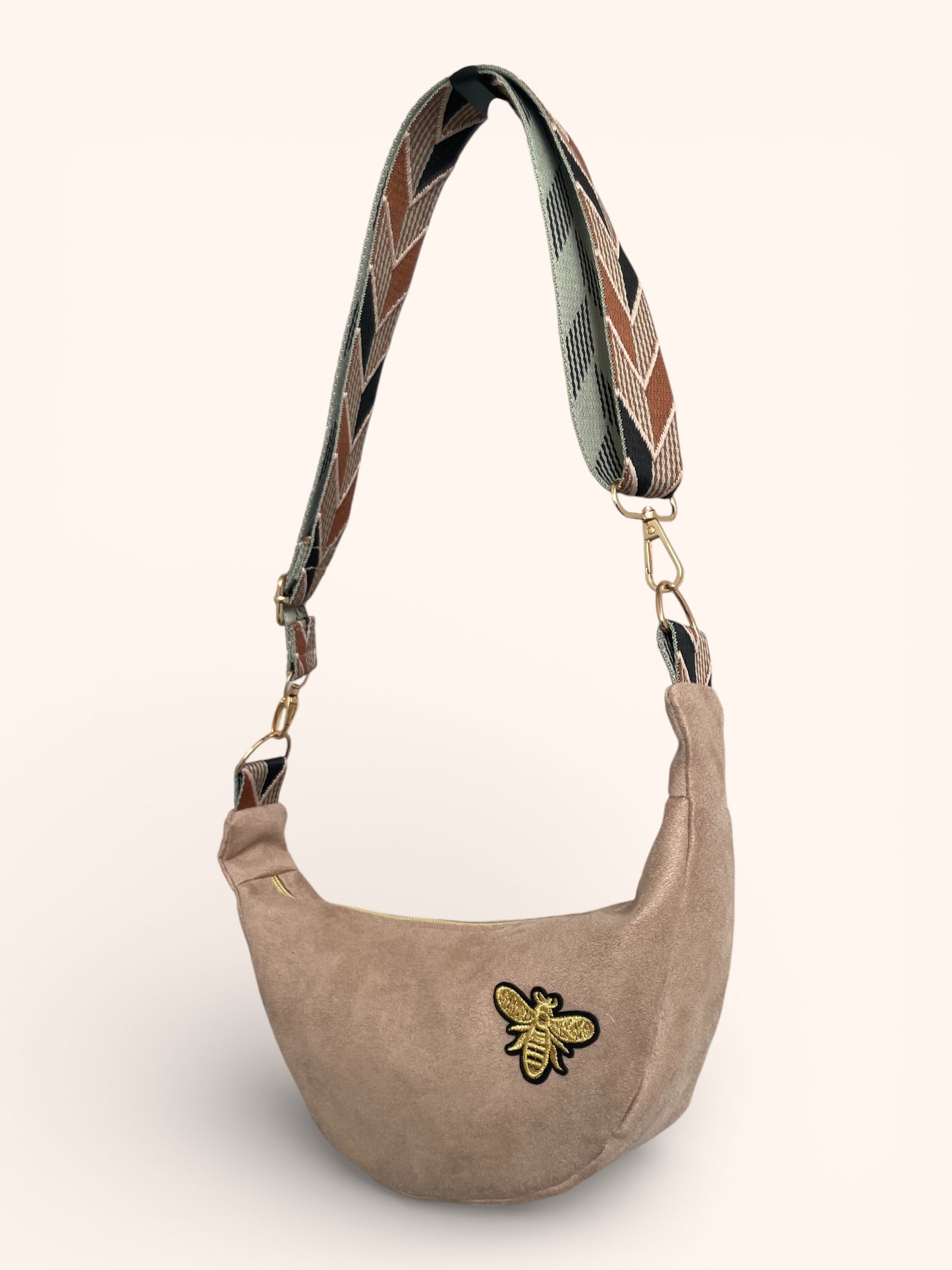 Sac Demi Lune Suédine Beige