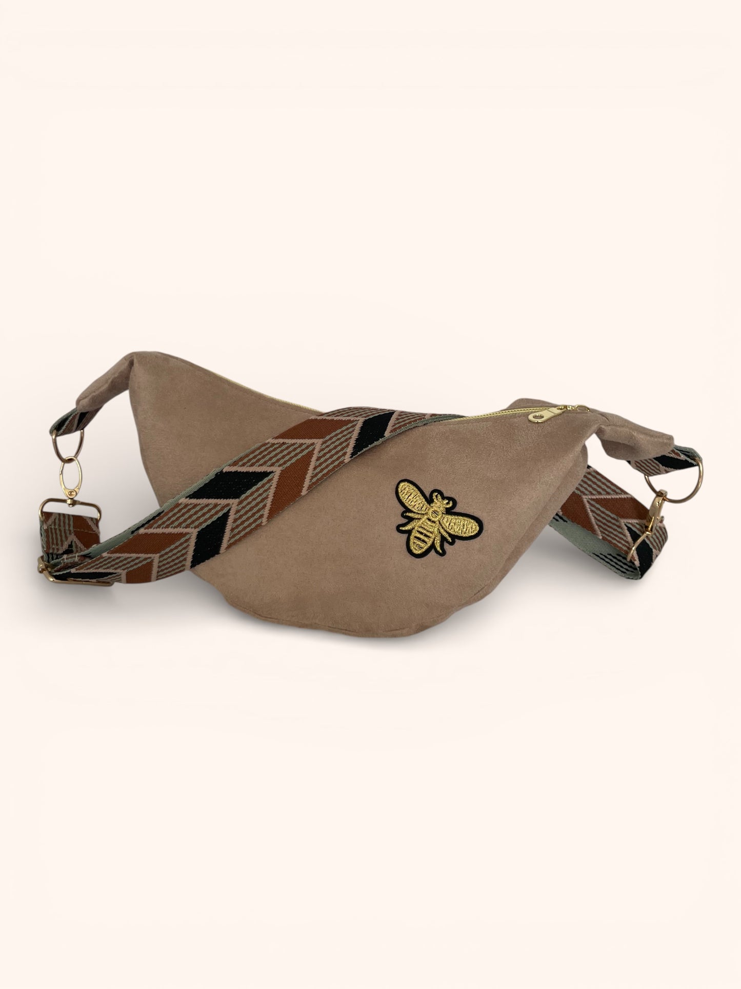 Sac Demi Lune Suédine Beige