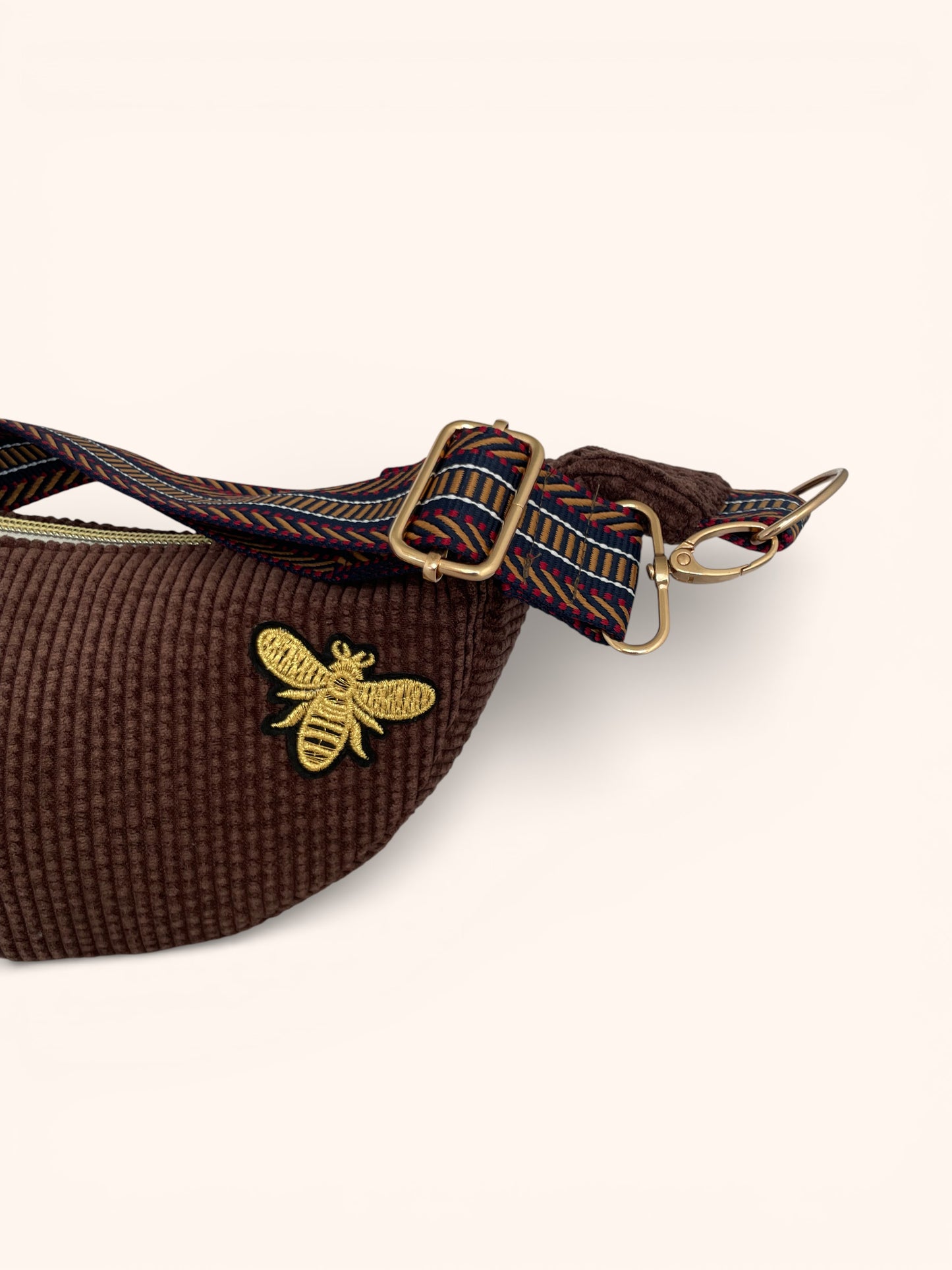 Sac Demi Lune Velours Brun