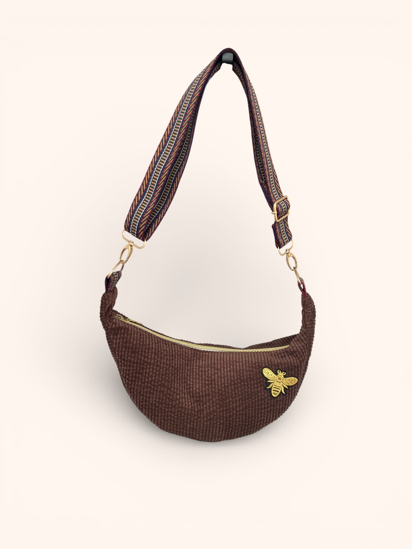 Sac Demi Lune Velours Brun