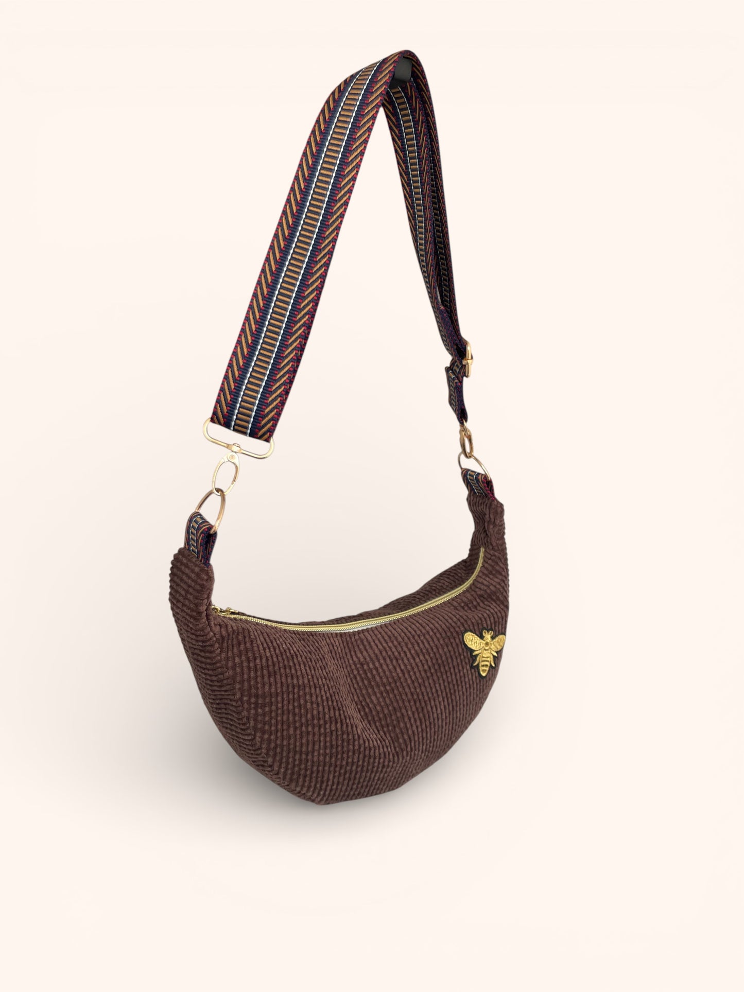 Sac Demi Lune Velours Brun