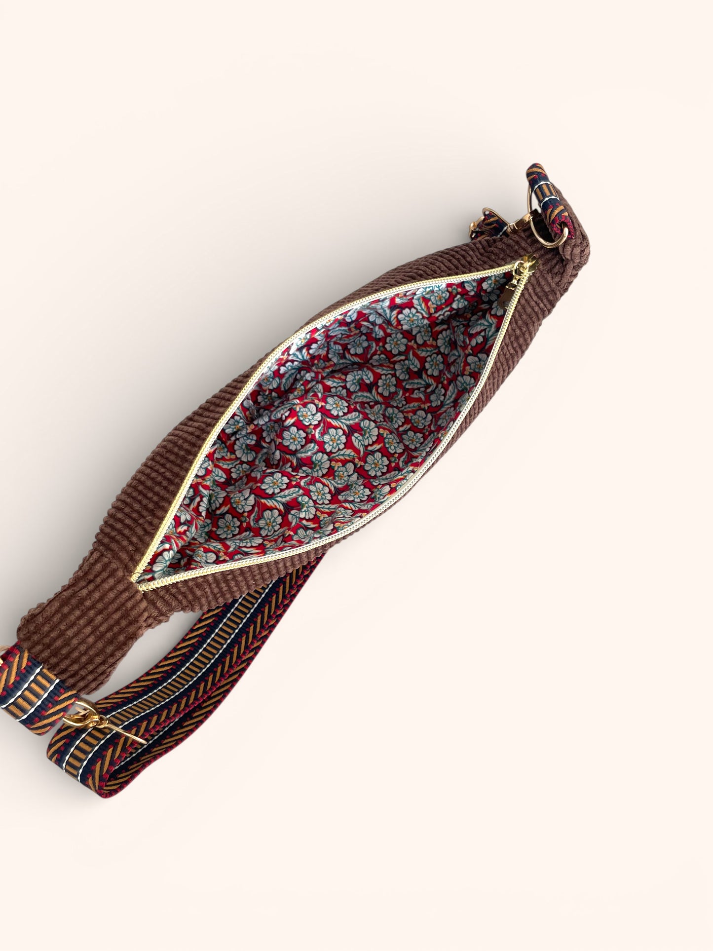 Sac Demi Lune Velours Brun