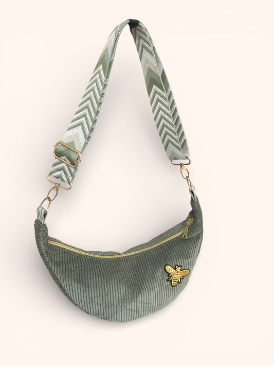 Sac Demi Lune Velours Sauge