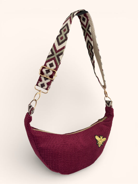 Sac Demi Lune Velours Bordeaux