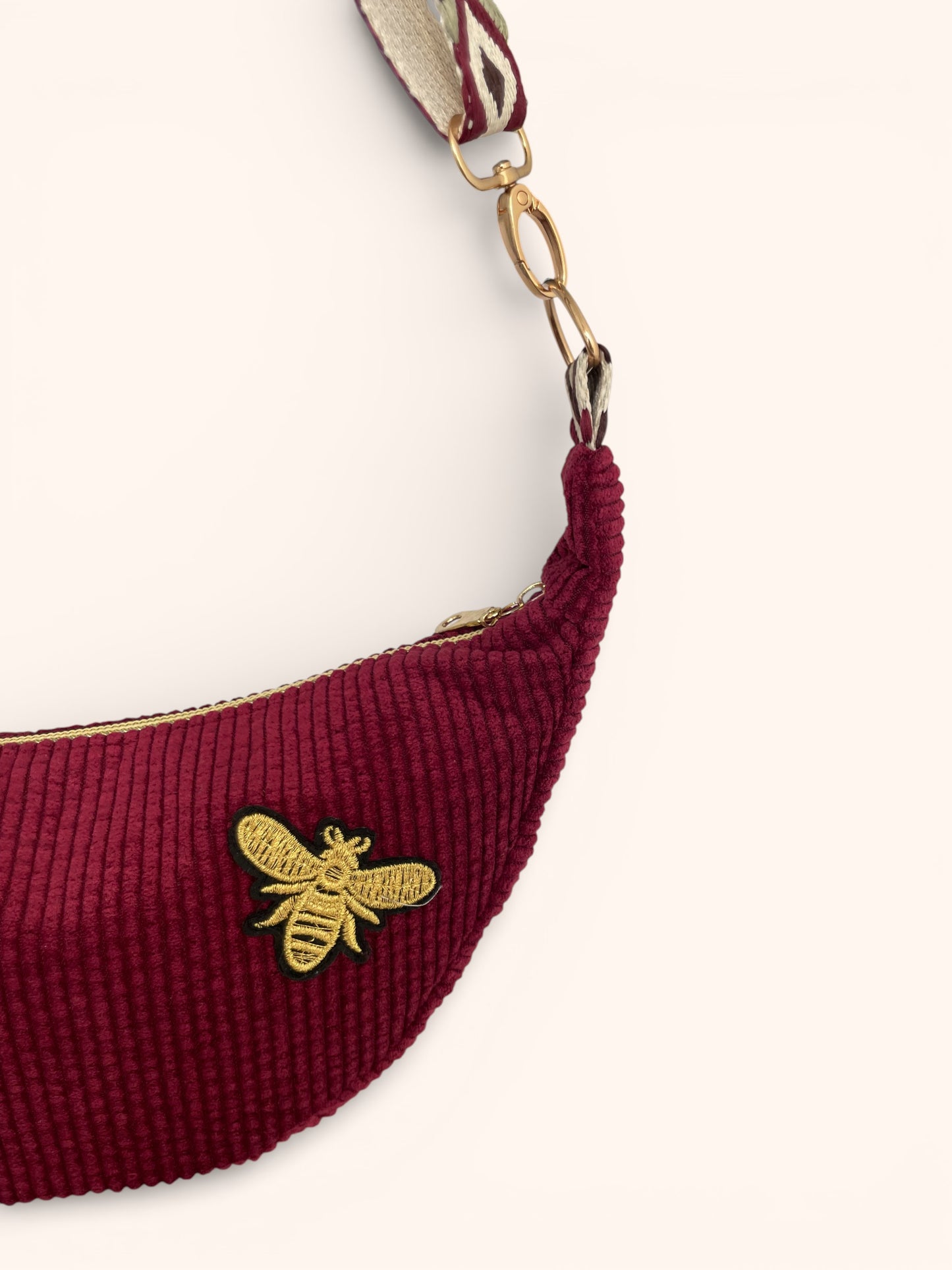 Sac Demi Lune Velours Bordeaux