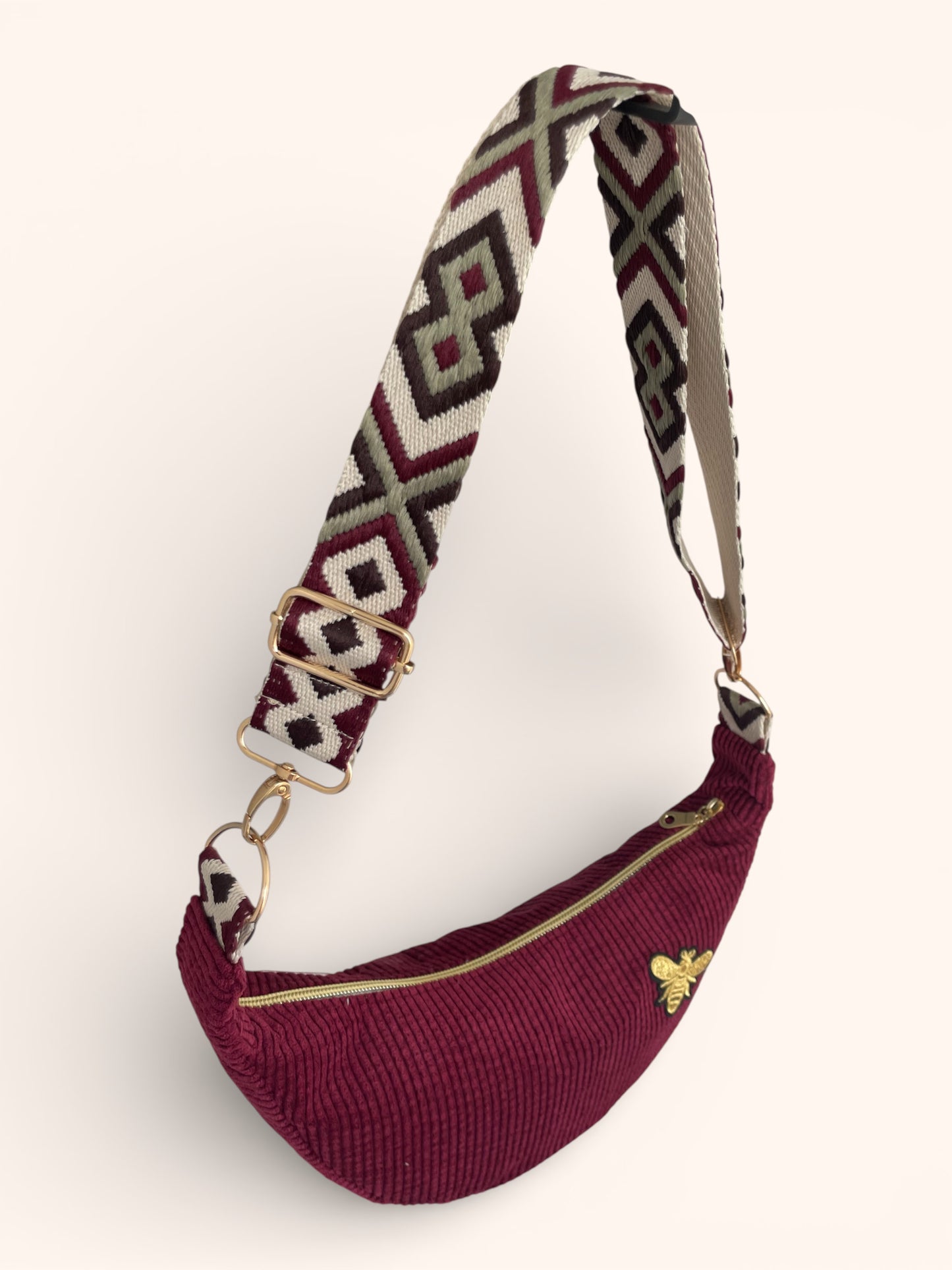 Sac Demi Lune Velours Bordeaux