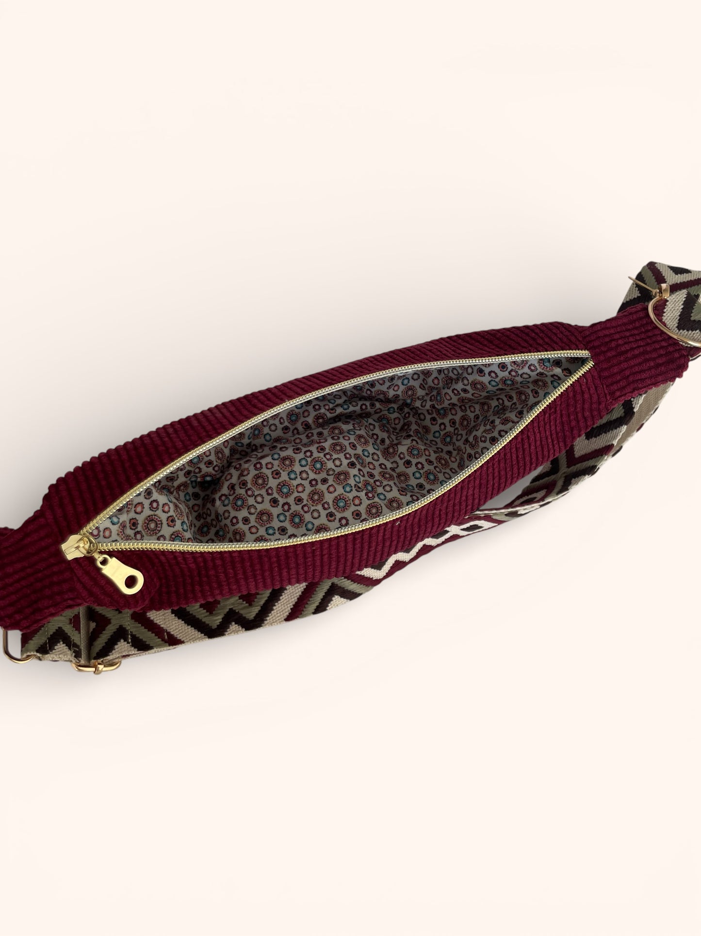 Sac Demi Lune Velours Bordeaux