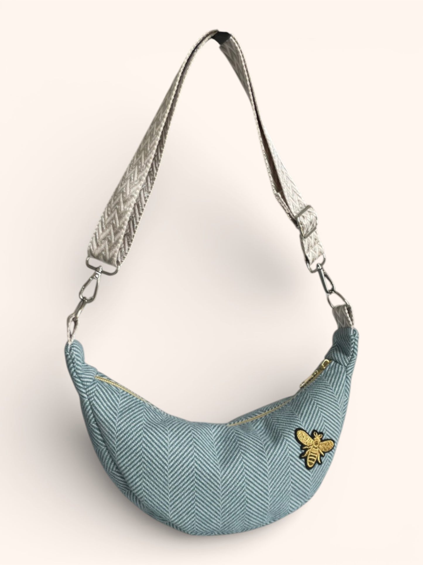 Sac Demi Lune Chevron Bleu