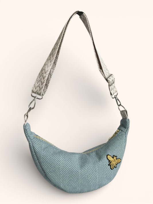 Sac Demi Lune Chevron Bleu