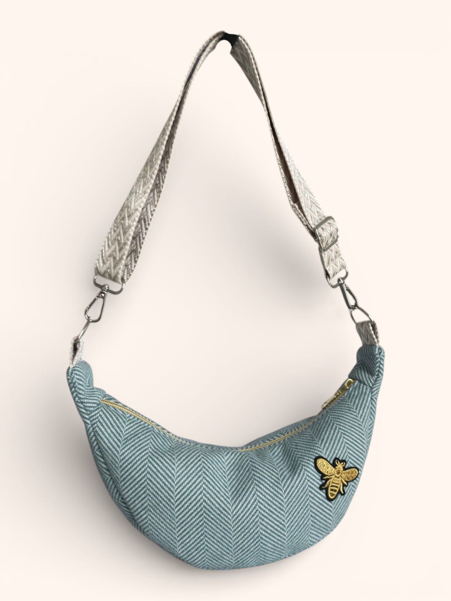 Sac Demi Lune Chevron Bleu