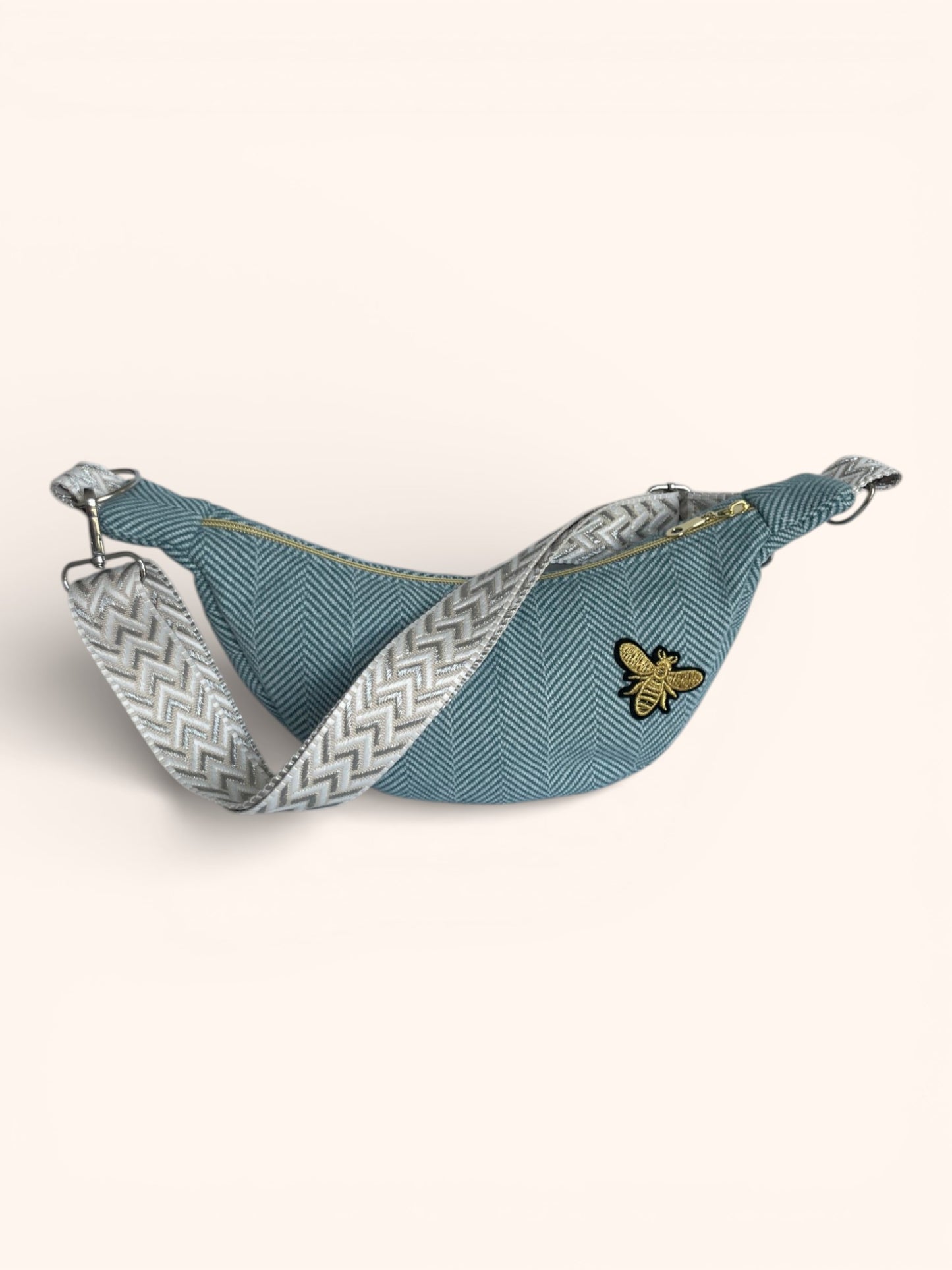 Sac Demi Lune Chevron Bleu