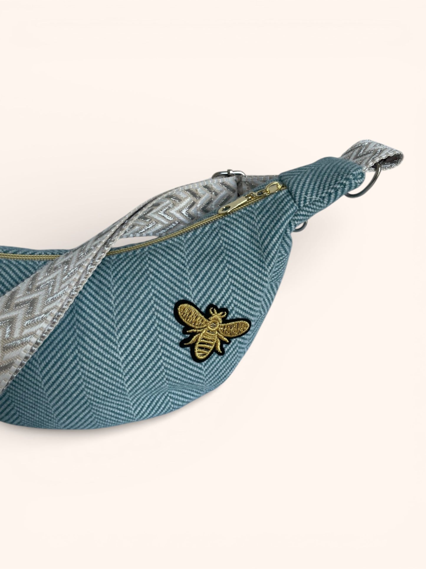 Sac Demi Lune Chevron Bleu