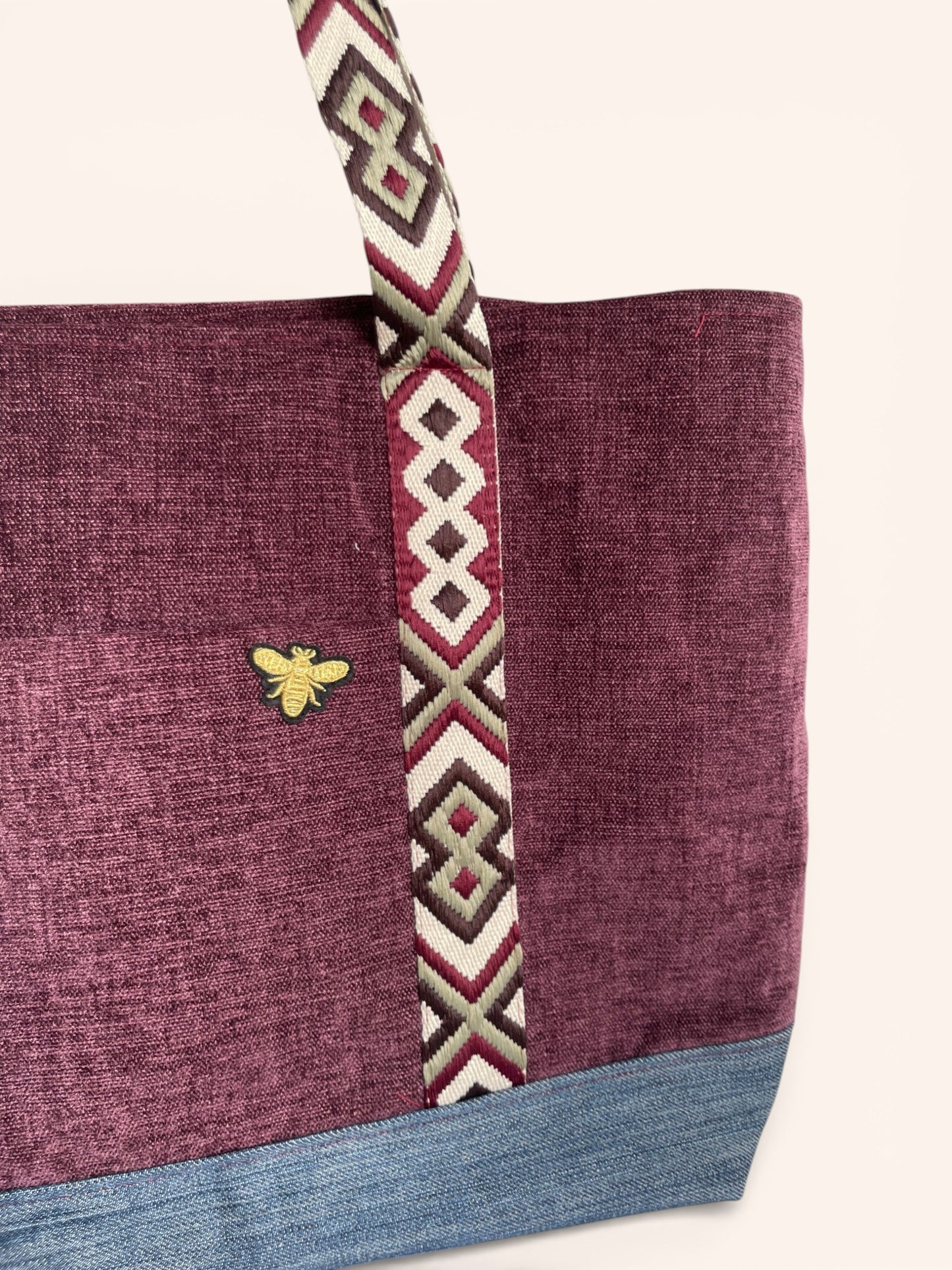 Cabas Velours lisse Aubergine