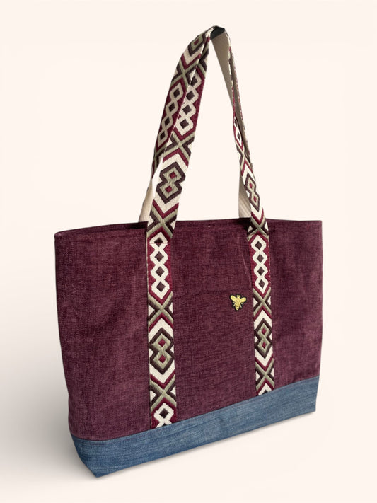 Cabas Velours lisse Aubergine