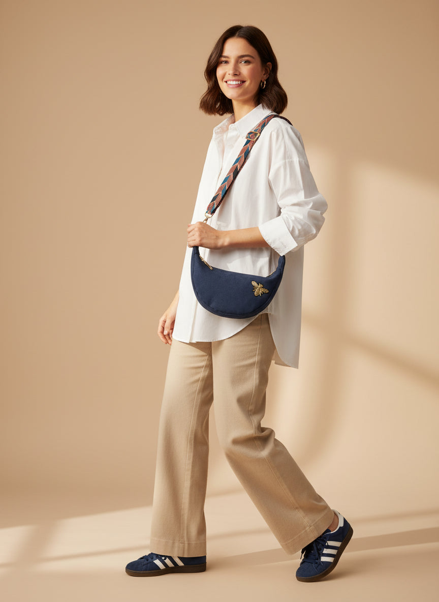 Sac Demi Lune Suédine Bleu