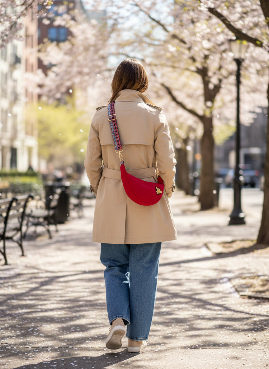 Sac Demi Lune Lainage Rouge