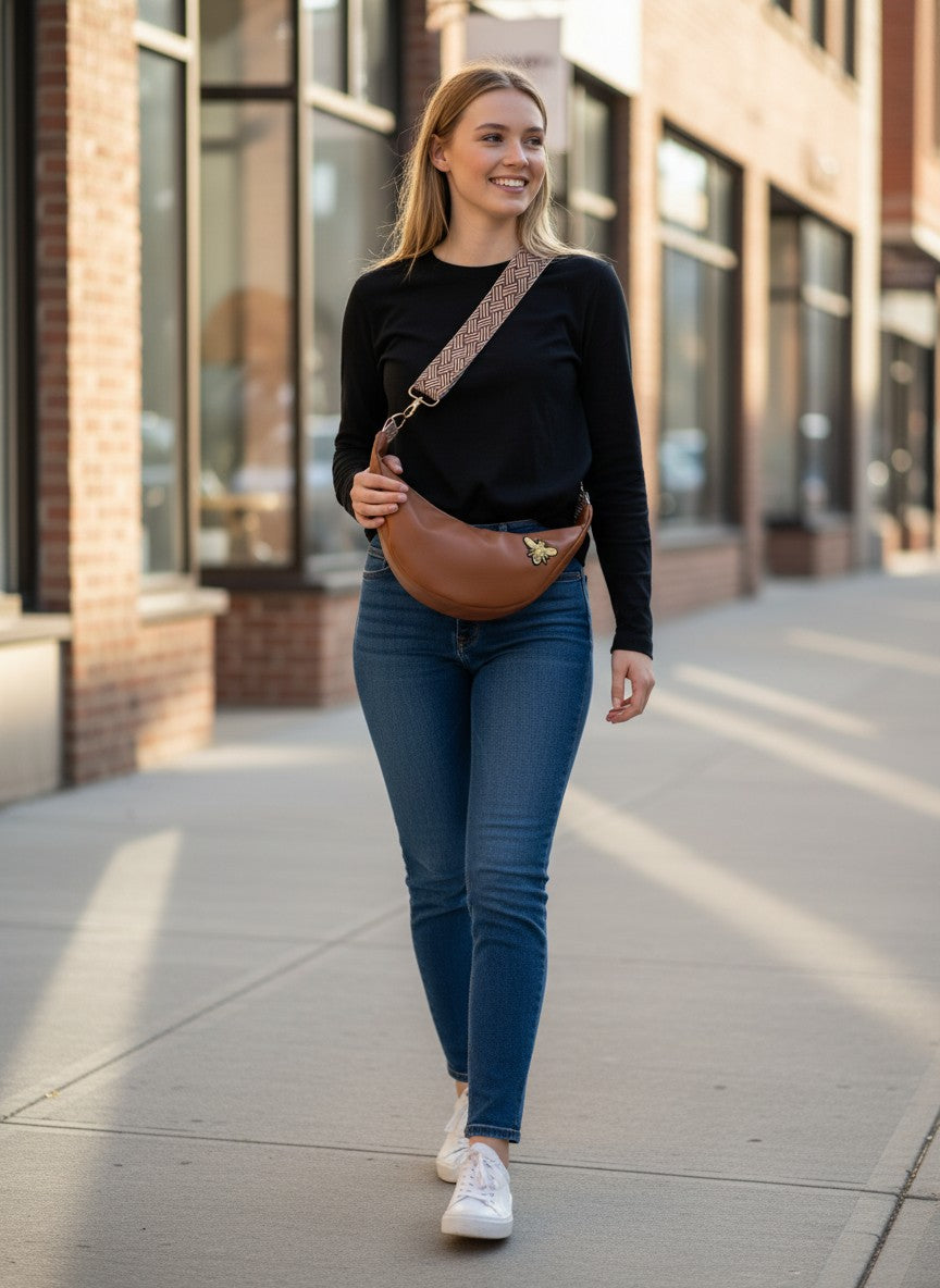 Sac Demi Lune Simili Cuir Brun