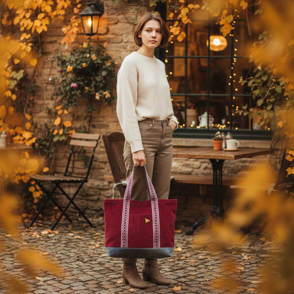 Cabas Velours Bordeaux